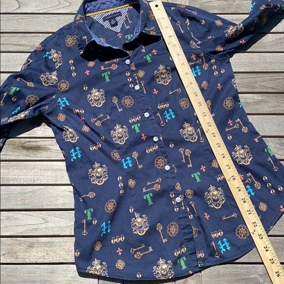 Tommy Hilfiger Women’s Navy Key Print Collared Button Down Shirt Blouse Small - Picture 8 of 9